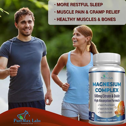 High Absorption Magnesium Citrate Complex 500mg Magnesium Citrate & Oxide – Supports Calm Sleep, Muscle Cramp Relief, Muscle Recovery, Healthy Teeth & Bones, Non-GMO – 60 Vegetable Capsules