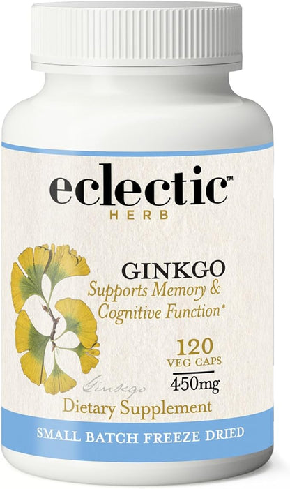 Eclectic Institute Raw Freeze-Dried Ginkgo | Circulatory Support, Supports Brain Function, Concentration & Memory | 120 CT