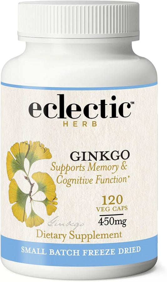 Eclectic Institute Raw Freeze-Dried Ginkgo | Circulatory Support, Supports Brain Function, Concentration & Memory | 120 CT
