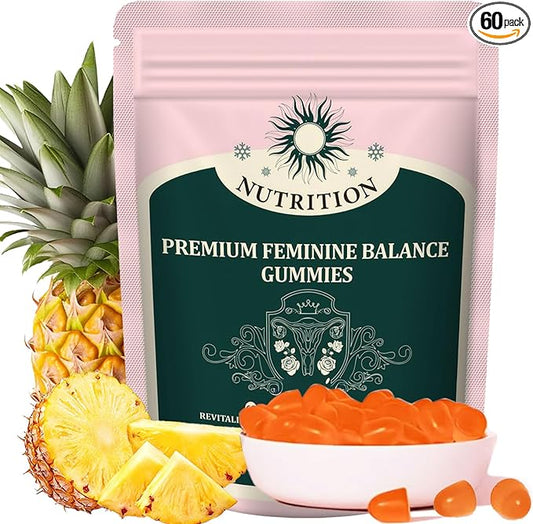 Premium Feminine Balance Gummies - Pineapple Gummies for Women’s Health & Wellness PH Balance Support Vegan Feminine Gummies - 60 Gummies - 30 Servings