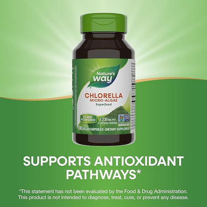 Nature's Way Chlorella Micro-Algae, Superfood, Supports Antioxidant Pathways*, 1,230 mg per 3-Capsule Serving, Vegan, Non-GMO Project Verified, 100 Capsules (Packaging May Vary)