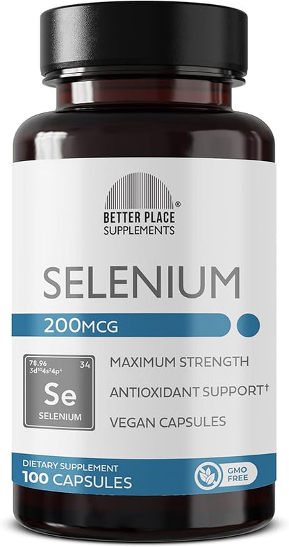 Better Place Supplements Selenium, 200mcg - 100 Vegetarian Capsules | Supports Immune System & Healthy Cellular Function (1)