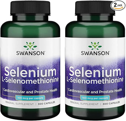 Swanson Selenium (L-Selenomethionine) - Herbal Supplement Promoting Heart Health & Prostate Health - May Support Immune System & Thyroid Health - (300 Capsules, 100mcg Each) (2 Pack)
