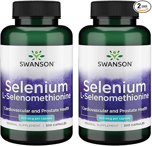 Swanson Selenium (L-Selenomethionine) - Herbal Supplement Promoting Heart Health & Prostate Health - May Support Immune System & Thyroid Health - (300 Capsules, 100mcg Each) (2 Pack)