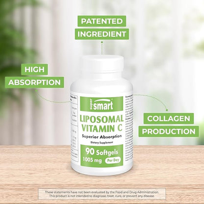 Supersmart Liposomal Vitamin C 1005mg per Day (High Absorbption) - Patented Vitamin C Supplement - Collagen Production | Non-GMO & Gluten Free - 90 Softgels