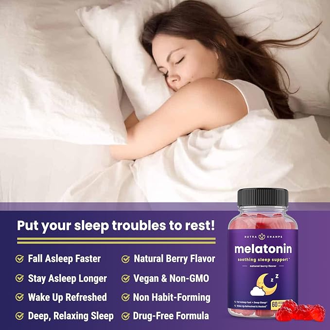 NutraChamps Melatonin Gummies for Kids & Adults, Natural Sleep Aid Drug-Free, Vegan Berry Flavor Kids Melatonin Gummy Supplement, 2.5mg, 5mg or 10mg Dose, Sleeping Pills Substitute