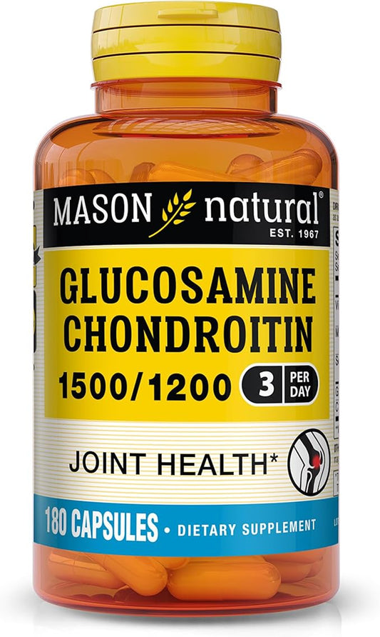 MASON NATURAL Glucosamine Chondroitin 1500/1200 3 Per Day with Vitamin C - Supports Joint Health, Improved Flexibility and Mobility*, 180 Capsules