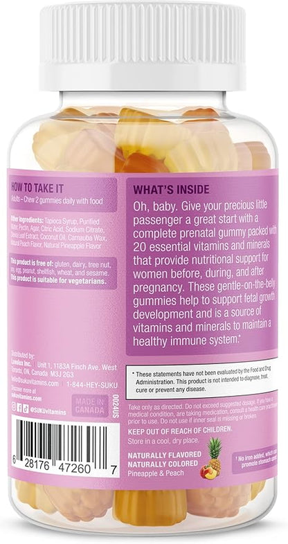 Complete Prenatal - Enriched with Calcium, Vitamin K2, Vitamin B12 and More Gummies - Easy to Chew - Non GMO, Gluten Sugar Free - Pineapple Peach Flavored Gummy Vitamins, 60 Count