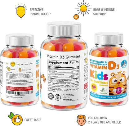 DR. MORITZ Vitamin D Gummies for Kids and Adults (2000 IU) - Chewable Kids Vitamin D Supplement for Immune Support - Vegetarian and Gelatin-Free (180 Count)