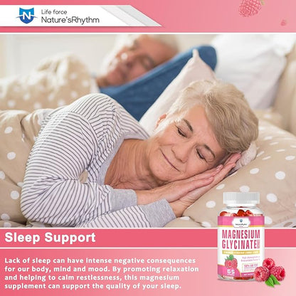 Nature‘s Rhythm Magnesium Gummies 500mg - 65 Ct | Magnesium Glycinate Supplements for Relaxation, Stress Relief, and Sleep for Adults & Kids Tasty and Tangy Raspberry Flavor