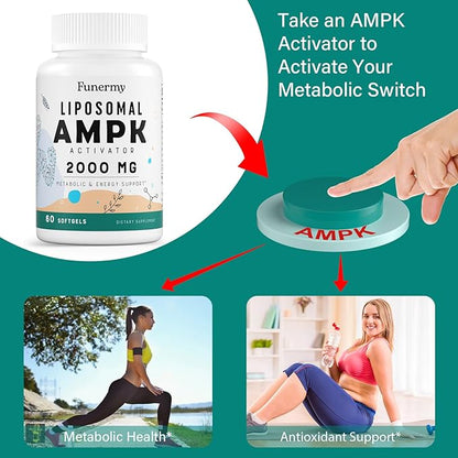 Liposomal AMPK Activator 2000 mg - High Bioavailability Berberine HCL,DIM,Milk Thistle,and Cinnamon Bark Capsule 6-in-1 AMPK Supplements for Antioxidant Support and Cellular Regulation, 180 Softgels