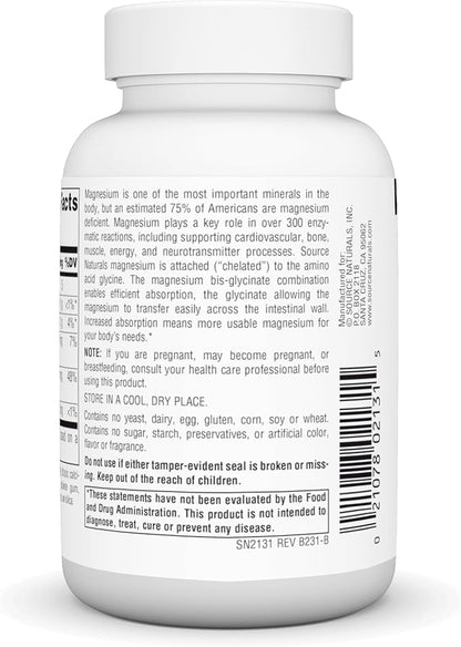 Source Naturals Magnesium Bis-Glycinate, Superior Bioavailable Chelate* - 60 Tablets