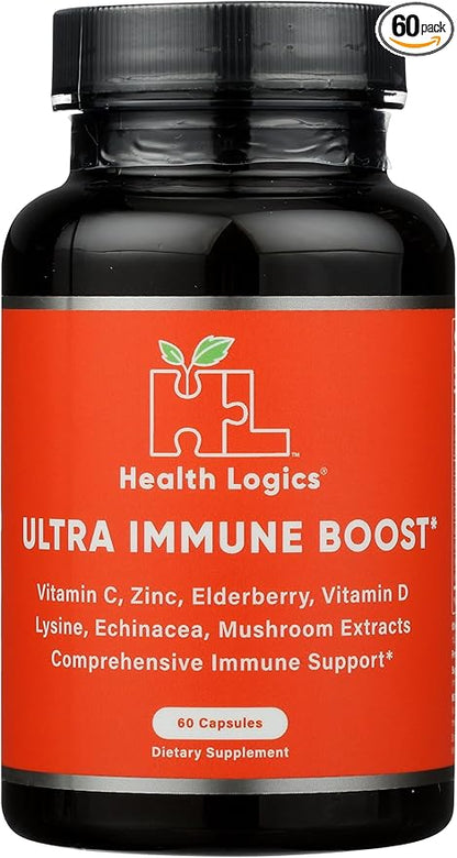 Health Logics Fortify! Capsules with Vitamin C, Zinc, Elderberry, Vitamin D, Lysine, Echinacea, and Mushroom Extracts for Powerful Antioxidant Immune Support, 60 Veggie Caps