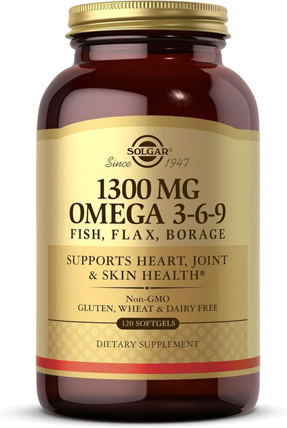 Solgar 1300 mg Omega 3-6-9, 120 Softgels - Fish Oil Supplement - Support for Heart, Joint & Skin Health - Includes Flaxseed & Borage - Contains EPA & DHA - Omega 3 Fatty Acids - 40 Servings