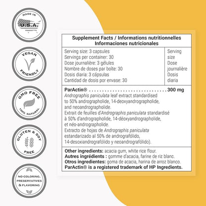 Supersmart - ParActin Supplement 300mg per Day (High Strength) - Andrographis Paniculata | Non-GMO & Gluten Free - 90 Vegetarian Capsules