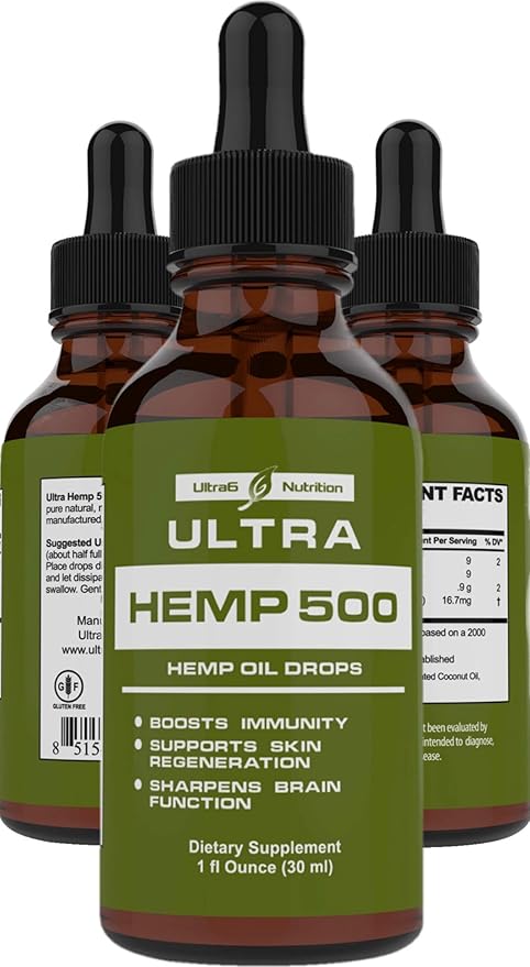 Hemp Oil Extract with Omega 3, 6 & 9 - Natural Hemp Extract Oil Drops (500mg)