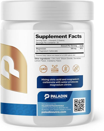 Magnesium Powder - Anti-Stress Drink Mix for Calm & Regularity - Magnesium Citrate Supplement - Relaxation, Muscle & Heart Support - Cranberry Lemonade Flavor - 30 Servings