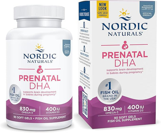 Nordic Naturals Pro Prenatal DHA, Unflavored - 830 mg Omega-3 + 400 IU Vitamin D3-90 Soft Gels - Supports Brain Development in Babies During Pregnancy & Lactation - Non-GMO - 45 Servings