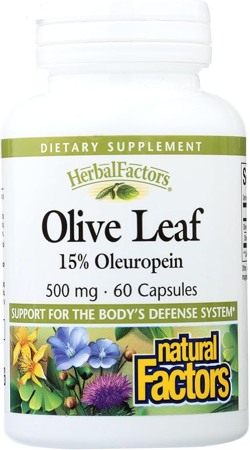 HerbalFactors by Natural Factors, Olive Leaf 500 mg, Natural Wellness Formula, 60 Capsules