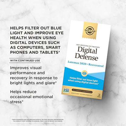 Solgar Digital Defense Eye Vitamin and Mineral Supplement, Support Eye Health with Vitamin C, Zinc & Resveratrol Supplement, Lutein and Zeaxanthin, Age-Defying Nutrition for Adults, 30 Servings