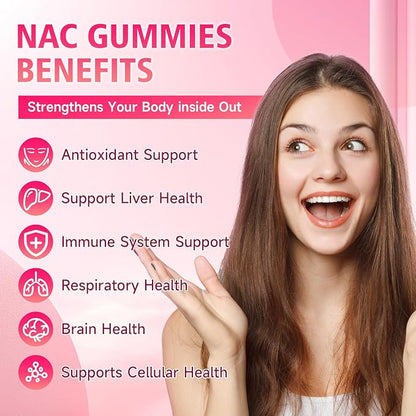 2 Pack NAC Gummies for Kids & Adults, 1000mg N Acetyl Cysteine Supplement NAC Chewable for Antioxidants & Immune Support, Liver Health, Raspberry Flavor, 120 Count