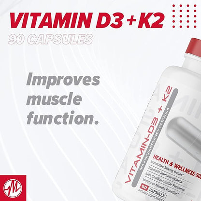 Metabolic Nutrition Vitamin D3 + K2, Bone and Heart Health Formula, Immune Support, 90 Veggie Caps 7000IU per Capsule Max Dose