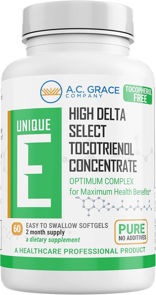 UNIQUE E A.C. Grace Company, Tocotrienols - Tocopherol Free Softgels, 60 Count