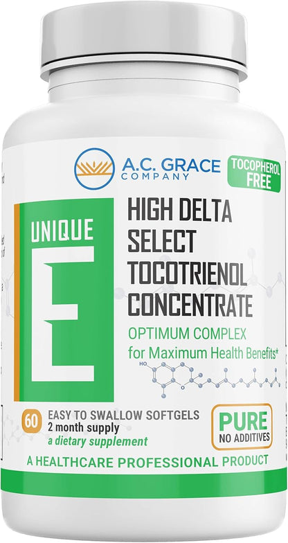 UNIQUE E A.C. Grace Company Mixed Tocopherols Concentrate Softgel 120 Count and Tocotrienols Tocopherol-Free Softgels 60 Count