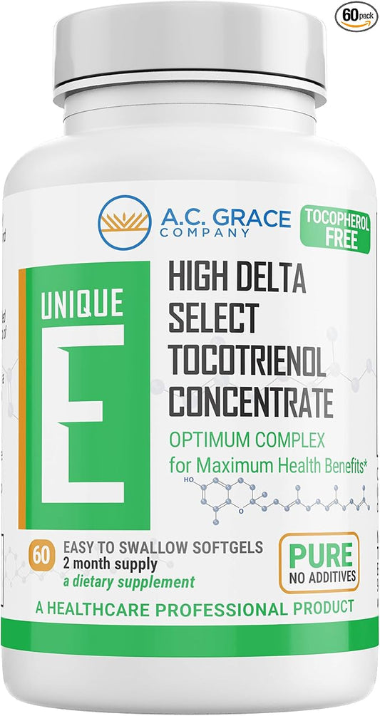 UNIQUE E A.C. Grace Company, Tocotrienols - Tocopherol Free Softgels, 60 Count