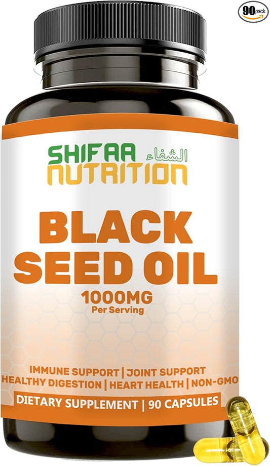 Halal Black Seed Oil | 1000mg 45 Servings | Nigella Sativa, Kalonji | Supports Hair, Skin, Joints, Immune, Heart, Digestion