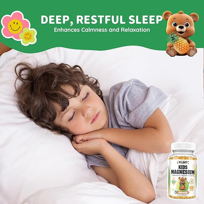Kids Magnesium Glycinate Gummies with Magnesium Citrate, L-Threonate Supplement for Kids & Adults, with Zinc, Vitamin D3, B12, L-Theanine for Sleep Calm Bone & Muscle Mood, Pineapple 60ct