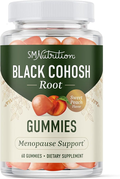 Black Cohosh Gummies for Menopause Relief, Hot Flashes & Night Sweats | 50mg Black Cohosh Root for Women | Gluten-Free, Vegetarian, Non-GMO | Hormone Balance Support | Yummy Peach Flavor | 60 Gummies