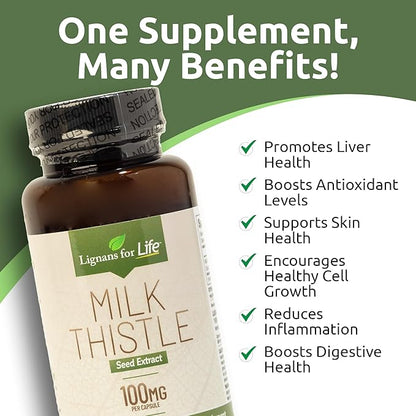Lignans for Life Milk Thistle Seed Extract Herbal Supplement for Dogs, 100mg - 60 Vegetarian Capsules, Canine Liver Health