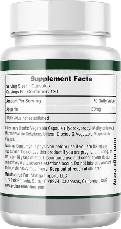 Ultimate Apigenin Capsules 50mg - Non-GMO, Vegan, Gluten Free - 4 Month Supply - Herbal Relaxation Support Formula