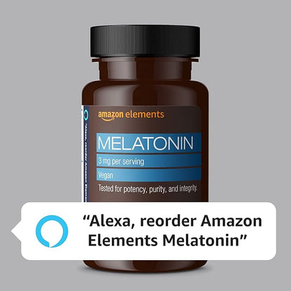 Amazon Elements Melatonin 3mg, Helps with occasional sleeplessness, Vegan, Unflavored, 260 Tablets, 8 month supply (Packaging may vary)