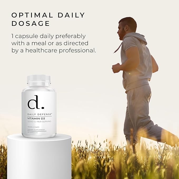 Immune Defense Supplements Vitamin D3 5000 IU for Heart Health, Daily Immune Support, Mental Clarity, & Muscle Function - 90 Vitamin D Supplements