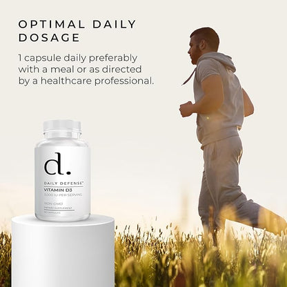 Immune Defense Supplements Vitamin D3 5000 IU for Heart Health, Daily Immune Support, Mental Clarity, & Muscle Function - 90 Vitamin D Supplements