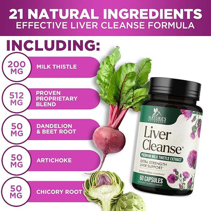 Liver Cleanse Detox & Repair Supplement – 21 Herb Formula with Milk Thistle, Dandelion, Artichoke, Chicory Root & Beet – Natural Liver Support for Detox & Wellness – Non-GMO, Vegan – 60 Capsules