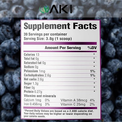 AKI Haskap Berry Extract Powder - Rich in Antioxidants, Vitamin-C & Polyphenols - Extracted from Quality Dried Berries - No Added Artificial Flavors & Coloring - Boosts Energy Level (5.30Oz/150g)