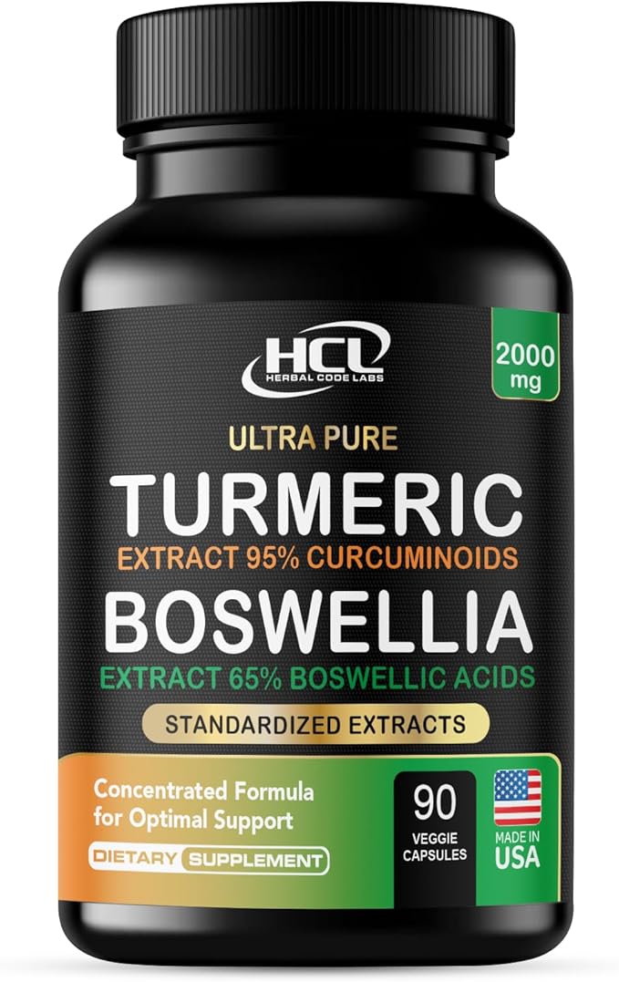 Turmeric Boswellia Extract Supplement 2000 mg – Extra Strength Boswellia Serrata with Turmeric Curcumin - 95% Curcuminoids and 65% Boswellic Acid - Standardized High Potency - Made in USA