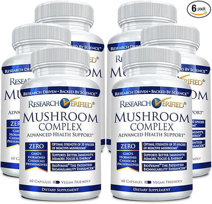 Research Verified Mushroom Complex - Support Immunity, Boost Antioxidants, Improve Cognitive Function - 10 Mushrooms Including Reishi, Maitake, and Shiitake - 360 Capsules - Vegan