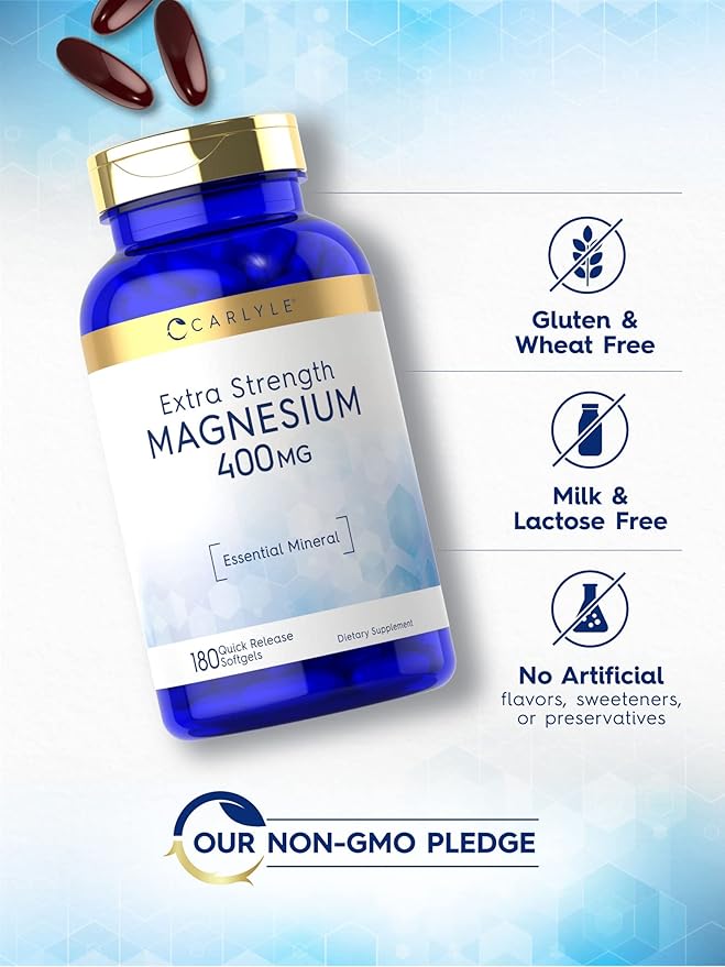 Carlyle Magnesium Oxide 400mg | 180 Softgels | Essential Mineral | Non-GMO and Gluten Free Supplement