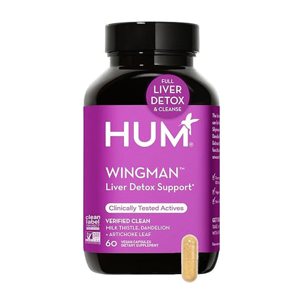 HUM Wing Man - Liver Detox and Liver Support Supplement with Milk Thistle, Dandelion Root Powder & Artichoke Leaf Extract - Helps Flush Liver of Toxins (60-Count)