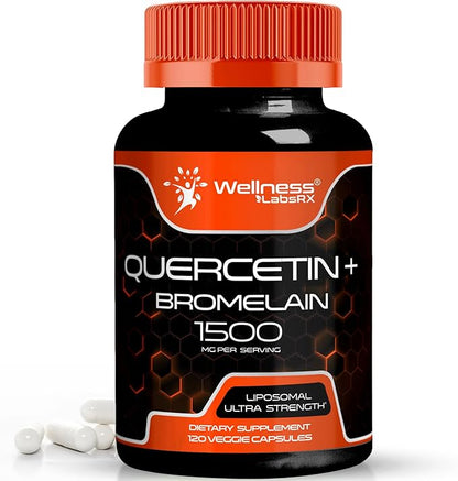 Quercetin with Bromelain Supplement - 1500mg - Immune Support and Heart Health Capsules For Men and Women, Quercetin Supplements Helps Support Joint & Healthy Respiratory System - 120 Count