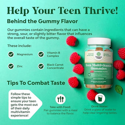 Teen Multivitamin Gummies 12-17 - Teen Boys & Girls Gummy Vitamins for Better Skin, Immune Strength, Mood & Energy Support - Teenage Girl & Boy Supplements with Zn, Mg, Vitamin A, C, D & E - 60 Ct
