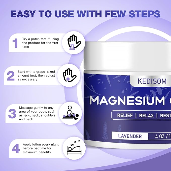 Magnesium Cream for Sleep 4Oz - Soothing Magnesium Lotion for Muscle Relaxation, Nighttime Cream Lavender, Topical Deep Hydration Shea Butter, Safe for Kids & Adults