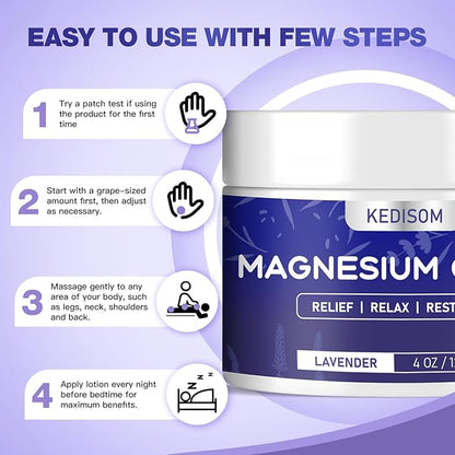 Magnesium Cream for Sleep 4Oz - Soothing Magnesium Lotion for Muscle Relaxation, Nighttime Cream Lavender, Topical Deep Hydration Shea Butter, Safe for Kids & Adults