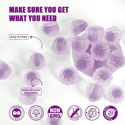 Inositol Gummies Myo-Inositol & D-Chiro Inositol Ideal 40:1 Ratio Inositol Supplement with Omega-3 Vitamin D3 Supports Healthy Ovulation Cycle Regularity Grape Flavor 2 Packs