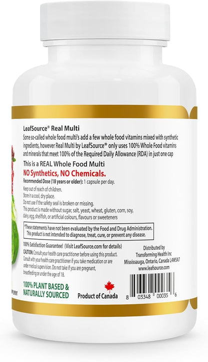 Real Multi, Multivitamin Whole Food Supplement - 21 Vitamins & Minerals Made from Real Food. Vegan, Plant-Based Nutrients Made from Real Fruits Veggies & Whole Foods (30 vcap)