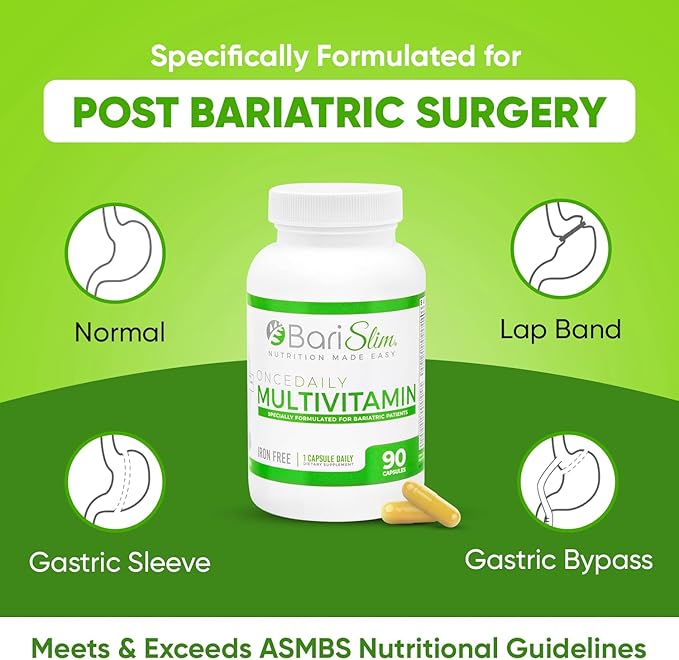 BariSlim Once Daily Bariatric Multivitamin Capsule - Iron-Free Formula - Bariatric Vitamin and Supplement for Post Surgery, Including Gastric Bypass and Gastric Sleeve | 90-Day Supply